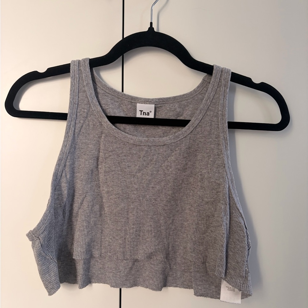 Tna Gray Ribbed Cropped Tank Top